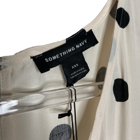 Something Navy | NWT Puff Sleeve Midi Dress in Beige Ecru Polka Dot XXS - Picture 3 of 8